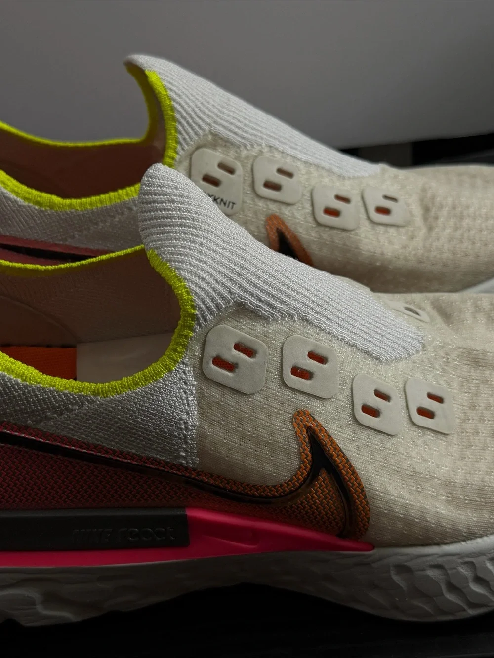 Nike Kids Slip-On Sneakers - Cream with Pink & Neon Yellow Accents